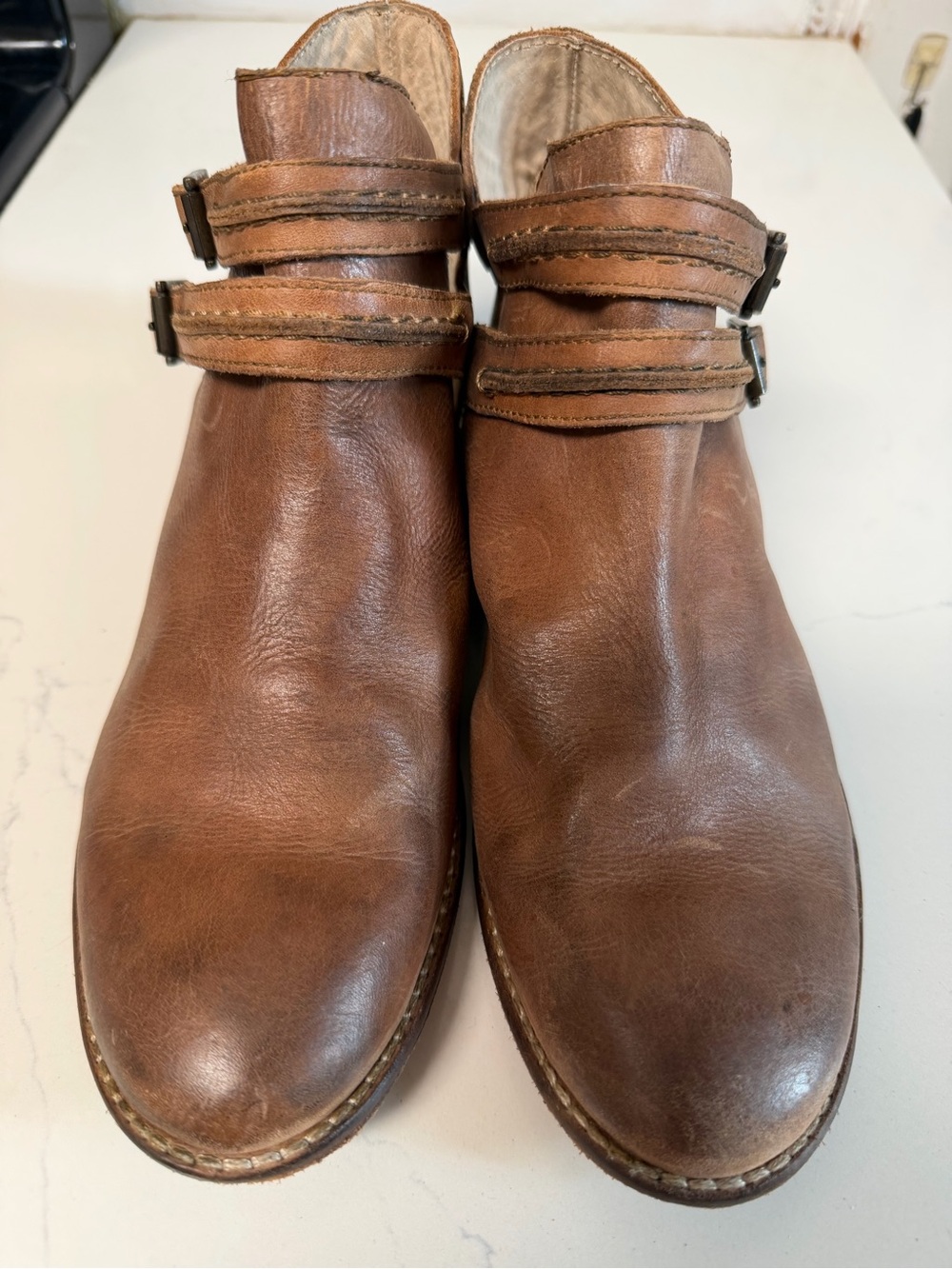 Free People Braeburn Women's Brown Leather Double-Strap Ankle Boots